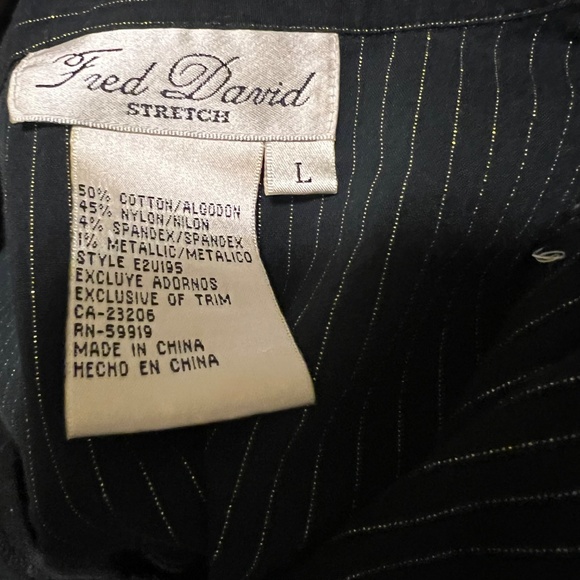 Black button down blouse‎ with gold shimmer stripes size Large - Picture 14 of 15